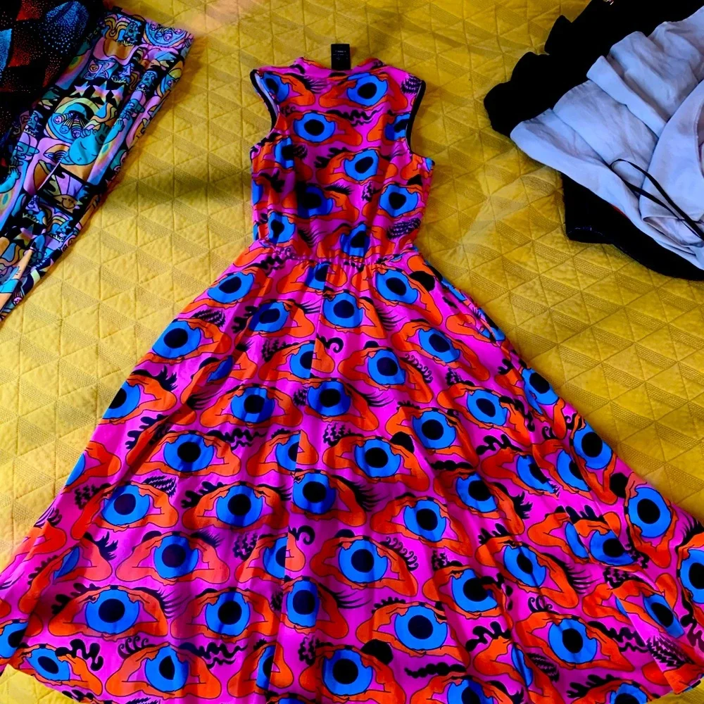 Nooworks Pink and Blue Eye Pattern Dress - Picture 4 of 4